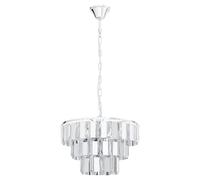 Eglo Suspension Erseka, lampe suspendue à 5 flammes, élégante, suspension | en acier chromé et cristal clair, lampe pour table à manger, lampe de séjour suspendue avec douille E14, Ø 38,5 cm