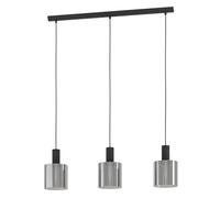 Eglo Suspension Gorosiba, lampe à 3 flammes, verre fumé noir, métal douille