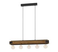 Eglo Suspension Layham, lampe suspendue 5 flammes vintage, industrielle | rétro, suspension en acier et bois noir et naturel, lampe de salle à manger, lampe de salon suspendue avec douille E27