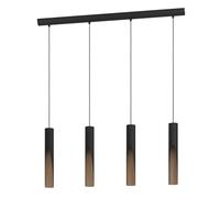 Eglo Suspension LED Barbotto, lampe de plafond suspendue à 4 spots | luminaire pour salon et salle à manger, éclairage indirect, métal noir et aspect bois, avec ampoule GU10, blanc chaud
