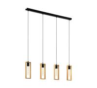 Eglo Suspension Littleton, lampe suspendue vintage 4 flammes au design industriel, suspension rétro en acier et bois, couleur : noir, brun, douille : E27