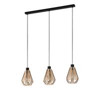 Eglo Suspension luminaire Adwickle, lustre en tissu à 3 lampes pour salon et salle à manger, lampe de plafond suspendue en chanvre naturel et métal noir, douille E27