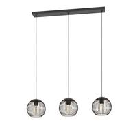 Eglo Suspension luminaire Almanzora, plafonnier suspendu à 3 lampes, lampe | pour salle à manger, lustre salon en métal noir et cuivre, douille E27, 90 cm