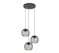 Eglo Suspension luminaire Almanzora, plafonnier suspendu à 3 lampes, lampe | pour salle à manger, lustre salon en métal noir et cuivre, douille E27, Ø 46,5 cm