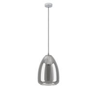 Eglo Suspension luminaire Alobrase, lampe de plafond suspendue, lustre | salon ou salle à manger en métal aspect chromé et verre fumé noir transparent, douille E27, Ø 30 cm