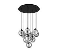 EGLO Suspension luminaire Ariscani, lampe de plafond suspendue à 10 | flammes, grappe de pendentifs, lustre salle à manger en métal noir et verre fumé noir transparent, douille E27, Ø 65,5 cm