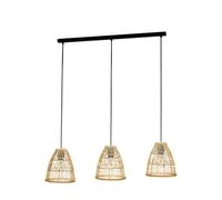Eglo Suspension luminaire Ayesgarth, lustre pour salon et salle à manger à 3 lampes, lampe de plafond à suspendre au design bohème, rotin naturel et métal noir, douille E27
