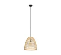 Eglo Suspension luminaire Ayesgarth, lustre pour salon et salle à manger, lampe de plafond à suspendre au design bohème, rotin naturel et métal noir, douille E27