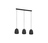 Eglo Suspension luminaire Barlaston, lustre à 3 lampes pour salon et salle | à manger, lampe de plafond suspendue en tissu gris et métal noir, douille E27, 88 cm