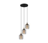 Eglo Suspension luminaire Chisle, lustre chambre à 3 flammes, plafonnier salon ou salle à manger en métal noir et verre ambré, douille E27