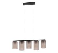 Eglo Suspension luminaire Colomera, lampe de plafond suspendue à 5 abat-jour, lustre élégant pour salle à manger, métal noir et verre fumé, douille E27, 80 cm