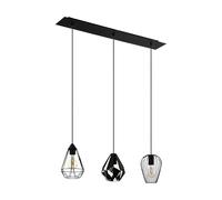 Eglo Suspension luminaire Distaff, lustre chambre à 3 flammes, plafonnier | salon ou salle à manger en métal noir, douille E27, L 90 cm