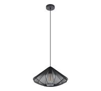 Eglo Suspension luminaire Dolwen, lampe à susprendre pour table à manger, lustre chambre et salle à manger, abat-jour japonais en tissu et métal noir, douille E27, Ø 42,5 cm