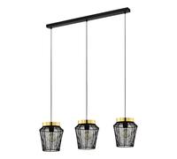 Eglo Suspension luminaire Escandidos, lustre chambre à 3 flammes, plafonnier salon ou salle à manger en métal noir et laiton brossé, douille E27