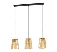 Eglo Suspension luminaire Eyam, lustre suspendu bohème à 3 lampes, lampe de salon et de salle à manger en métal noir et bois bambou, douille E27