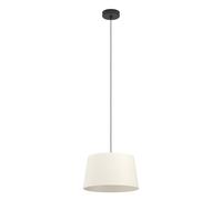 Eglo Suspension luminaire Febres, lampe de plafond suspendue ronde, lustre | pour salle à manger en tissu bouclette, métal en noir et textile en blanc, douille E27, Ø 35 cm