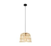 Eglo Suspension luminaire Glyneath, lustre pour salon et salle à manger, lampe de plafond à suspendre au design bohème, rotin naturel et métal noir, douille E27