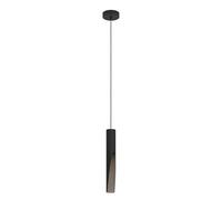 Eglo Suspension luminaire LED Barbotto, lampe de plafond suspendue pour salon et salle à manger, éclairage indirect, métal noir et aspect bois, avec ampoule GU10, certifié FSC, blanc chaud