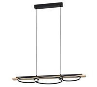 Eglo Suspension luminaire LED Boyal, lustre chambre à 3 flammes, plafonnier | dimmable en métal noir, bois flambé et plastique pour salon ou salle à manger, douille E27