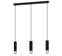 Eglo Suspension luminaire LED Butrano, lustre chambre minimaliste à 3 flammes, plafonnier salon ou salle à manger en métal noir et argenté, blanc chaud, douille GU10
