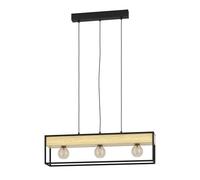Suspension L1 E27 3X40W en acier et bois noir et marron 760x140x1100mm