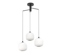 Eglo Suspension luminaire Mantunalle, lampe de plafond suspendue à 3 flammes, grappe de pendentifs, lustre salon ou salle à manger en métal noir et verre blanc, douille E27, Ø 62 cm