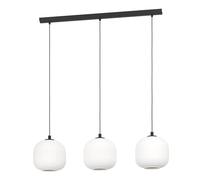 Eglo Suspension luminaire Mantunalle, lampe de plafond suspendue à 3 | flammes, lustre salon ou salle à manger en métal noir et verre blanc, douille E27, 120 cm