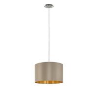 Eglo Suspension luminaire Maserlo, lustre suspendu en acier et textile, couleur nickel mat, taupe, doré, lampe de salon et de salle à manger, douille E27, Ø 38 cm