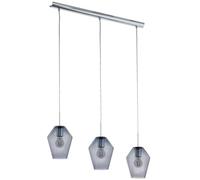 EGLO Suspension luminaire Murmillo à 3 lampes, lustre suspendu en acier | aspect chromé et verre fumé, pour salon et salle à manger, douille E27