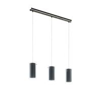 Eglo Suspension luminaire Pinto Textil, lampe de plafond suspendue à 3 flammes, lustre salon ou salle à manger en métal nickel mat, verre transparent et tissu gris, douille E27, 82 cm