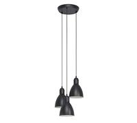 Eglo Suspension luminaire Priddy à 3 lampes, lustre suspendu vintage au design industriel et rétro, acier noir et blanc, douille E27