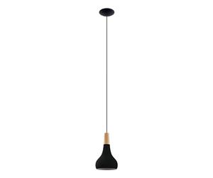 Eglo Suspension luminaire Sabinar, lustre scandinave pour salon et salle à | manger, FSC100HB, lampe de plafond suspendue en métal noir et bois nature, douille E27, Ø 18 cm
