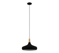 Eglo Suspension luminaire Sabinar, lustre scandinave pour salon et salle à manger, lampe de plafond suspendue en métal noir et bois nature, FSC100HB, douille E27, Ø 40 cm