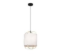 Eglo Suspension luminaire Surfleet, lustre au design nature pour salon et salle à manger, plafonnier à suspendre, lampe de plafond en lin beige, bois bambou et métal noir, douille E27