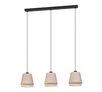 Eglo Suspension luminaire Tabley, lustre naturel à 3 lampes pour salon et | salle à manger, lampe de plafond suspendue en bambou et lin, douille E27, 89 cm