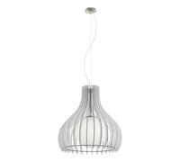 EGLO Suspension luminaire Tindori, lustre chambre vintage en acier, bois et verre, nickel mat et blanc, plafonnier salon ou salle à manger, douille E27, Ø 50 cm