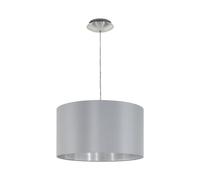 Eglo Suspension Maserlo, lampe suspendue textile 1 flamme, suspension en acier et tissu, couleur : nickel mat, gris, argent, douille : E27, Ø : 38 cm