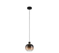 Eglo Suspension Oilella 1 flamme, verre fumé, métal noir-brun et laiton | boule en verre, E27, Ø 19 cm, pour table à manger, lampe plafond suspendue