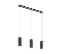Eglo Suspension luminaire Pinto Textil, lampe de plafond suspendue à 3 flammes, lustre salon ou salle à manger en métal nickel mat, verre transparent et tissu gris, douille E27, 82 cm