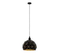Eglo Suspension Roccaforte, lampe suspendue 1 flamme, suspension en acier, noir et doré, douille : E27, Ø 40 cm