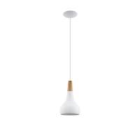 Eglo suspension Sabinar, lampe suspendue 1 flamme, suspension en acier et bois, couleur : blanc, brun, douille : E27, Ø : 18 cm