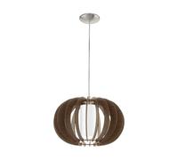 Eglo Suspension Stellato 3, lampe vintage 1 flamme, acier, bois, verre nickel mat, brun, blanc, pour salle à manger ou salon, douille E27, Ø 40 cm