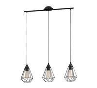 Eglo Suspension TARBES noir vintage, lampe suspendue de salle à manger à 3 flammes au look étro, lampe pendante en acier, lustre avec douille E27