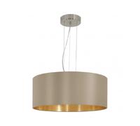 Eglo Lustre MASERLO, suspension en textile à 3 flammes, lampe pendante en acier et tissu, couleur : nickel mat, taupe, or, douille : E27, Ø : 53 cm