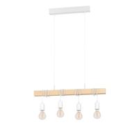 Eglo Suspension Townshend, lampe suspendue vintage 4 flammes au design industriel, luminaire rétro en acier et bois, couleur : blanc, brun, douille : E27