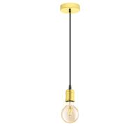 Eglo Suspension Yorth, lampe suspendue à une flamme vintage et industrielle, suspension en acier finition laiton, câble noir, lampe pour table à manger ou salon avec douille E27
