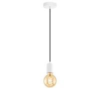 Eglo Suspension Yorth, lampe suspendue vintage industrielle à 1 flamme, suspension en acier blanc, câble noir, lampe pour table à manger, lampe de salon suspendue avec douille E27