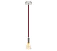 Eglo Suspension Yorth, luminaire suspendu à une lampe, style vintage industriel, suspension en acier nickel mat, câble rouge, lampe pour table à manger, lampe de salon suspendue avec douille E27