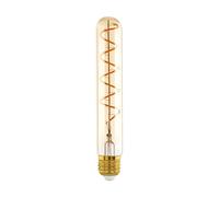 Eglo Tube LED E27 dimmable, ampoule filament vintage spirale, lampe à incandescence en forme de tige, verre ambré, 4 watts, 180 lumens, blanc chaud, 1600 Kelvin, T30, Ø 3 cm