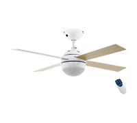 Ventilateur de plafond acier blanc, pales en brun ou blanc E27 1X4,9W H:36cm Ø106.6cm incl. télécommande